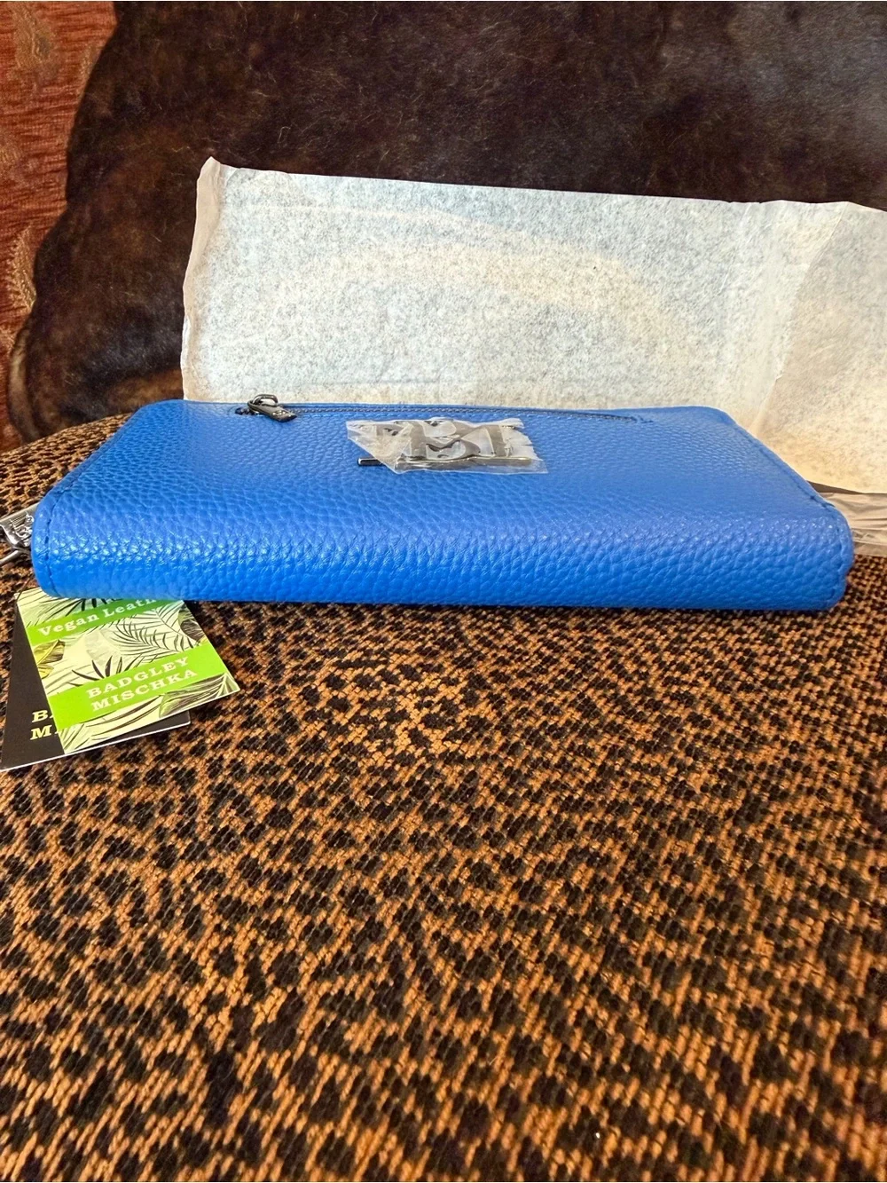 NWT Electric Blue Badgley Mischka Wallet w/dark charcoal gunmetal grey hardware.